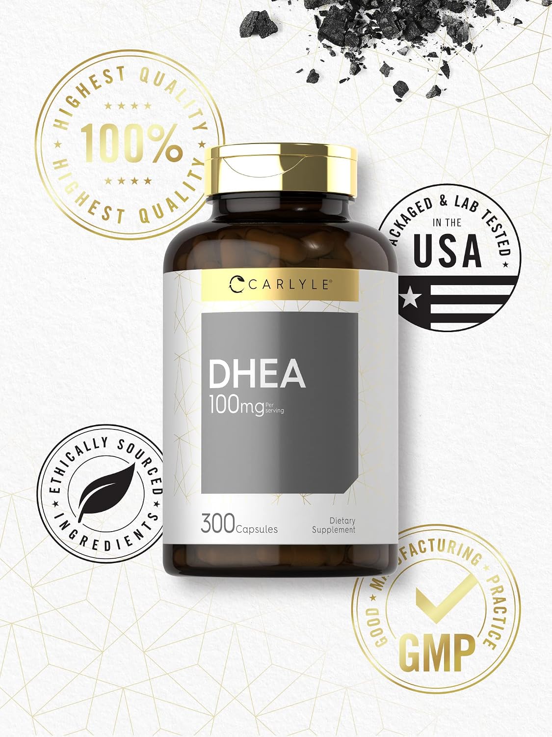 Carlyle DHEA 100mg - 300 Cápsulas para Mujeres y Hombres - No Transgénico y Sin Gluten