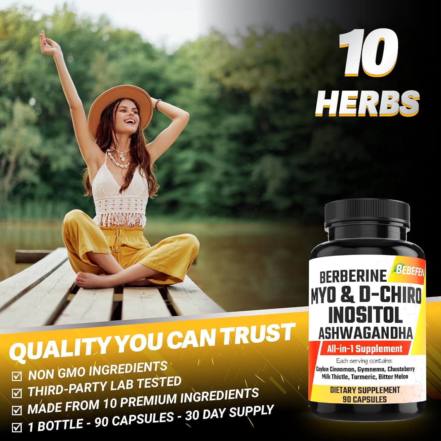Cápsulas de Myo-Inositol y D-Chiro Inositol con Ashwagandha, Berberina, Canela, Gymnema, Sauzgatillo, Cardo Mariano, Cúrcuma y Melón Amargo - 90 Cápsulas