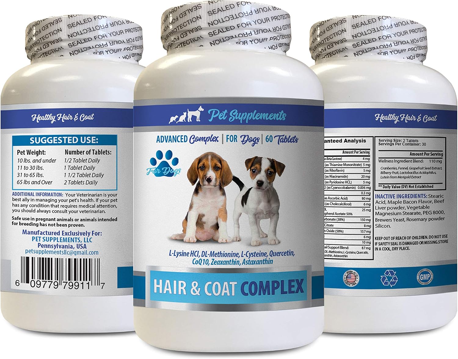 Refuerzo Inmunitario para Perros - Complejo de Pelo y Manto - Alivio del Picor - Apoyo Inmunitario - Vitaminas y Minerales - Complejo de Quercetina - 1 Frasco (60 Golosinas)