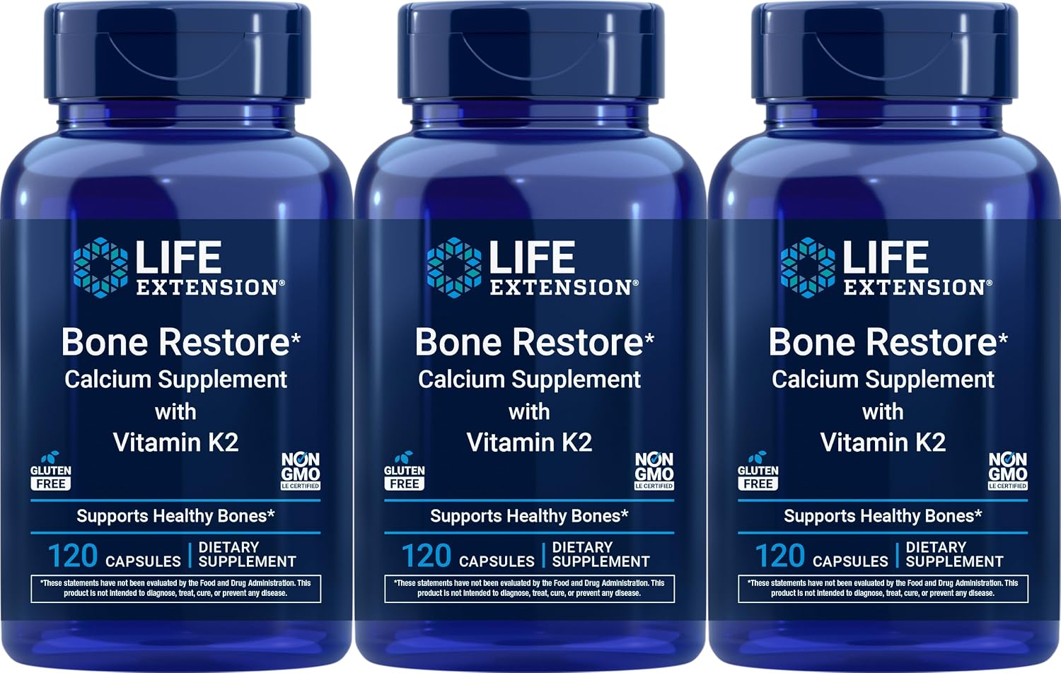 Life Extension Bone Restore Calcium with Vitamin K2, 120 cápsulas (Paquete de 3)