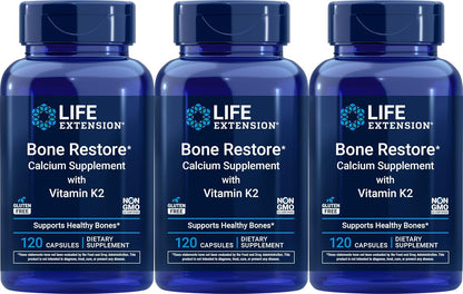 Life Extension Bone Restore Calcio con Vitamina K2, 120 cápsulas (Pack de 3) – Image 1