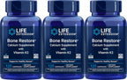 Life Extension Bone Restore Suplemento de Calcio con Vitamina K2, 120 Cápsulas (Paquete de 3)