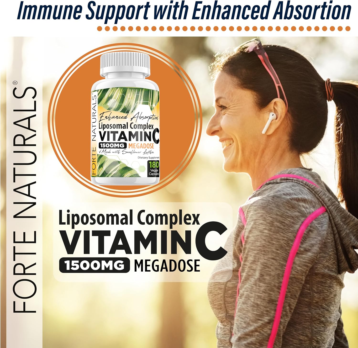 Forte Naturals Vitamina C Liposomal 1500mg con Lecitina de Girasol - 180 Cápsulas Veganas