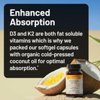 NatureWise Vitamina D3 1000 UI + K2 (MK7) 100 mcg - 30 Cápsulas Blandas con Aceite de Coco Orgánico