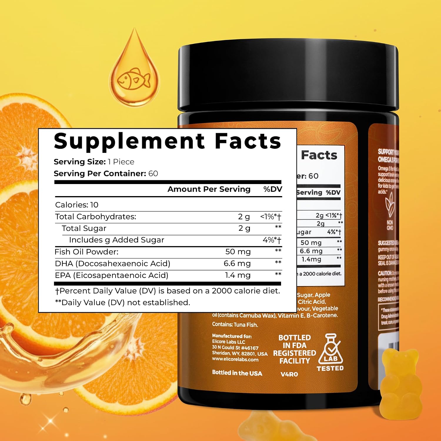 ELICORE Premium Kids Omega 3 Gummies – Sabor Naranja – 2 Meses de Suministro