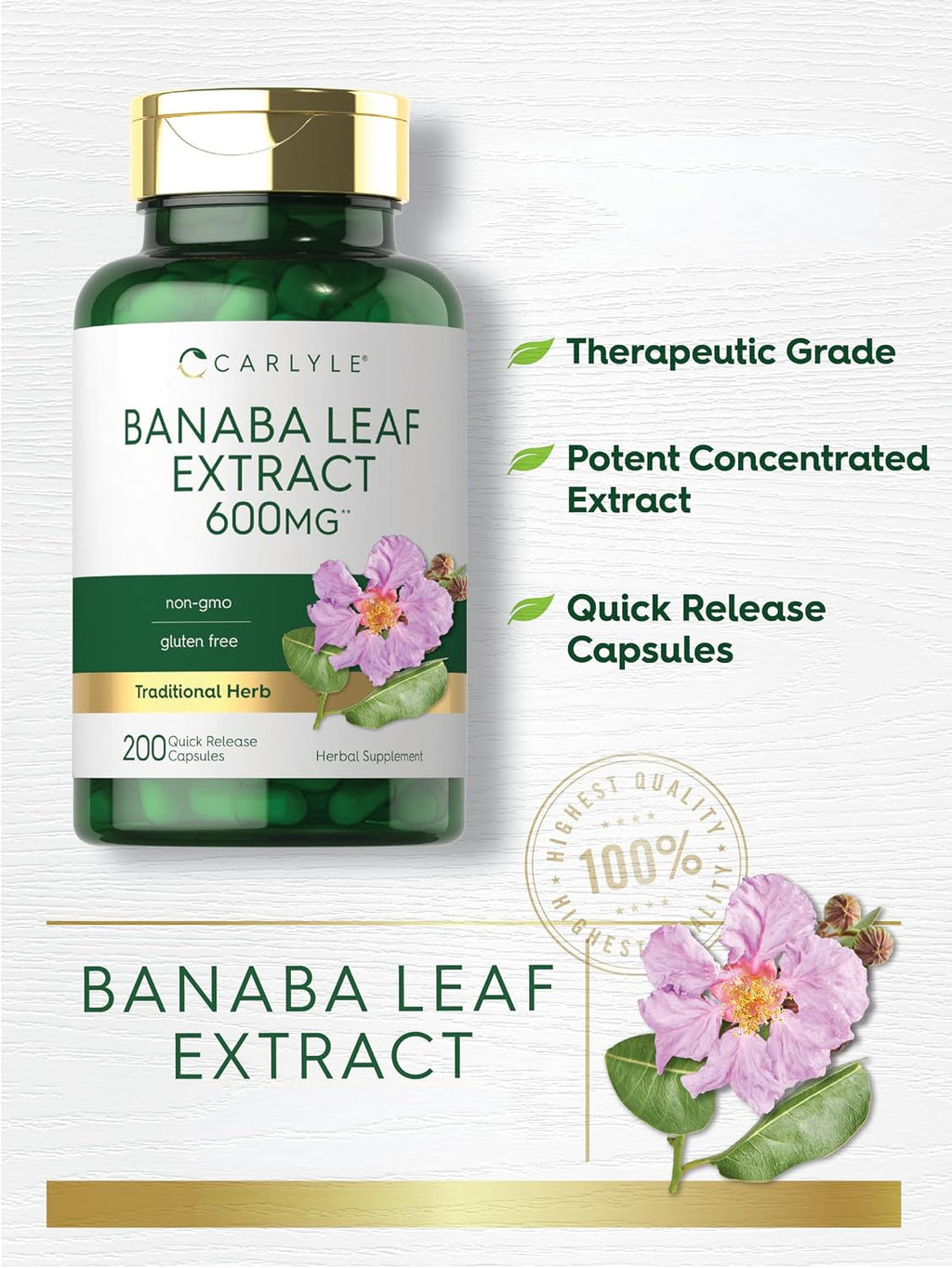 Carlyle Extracto de Hoja de Banaba - 200 Cápsulas