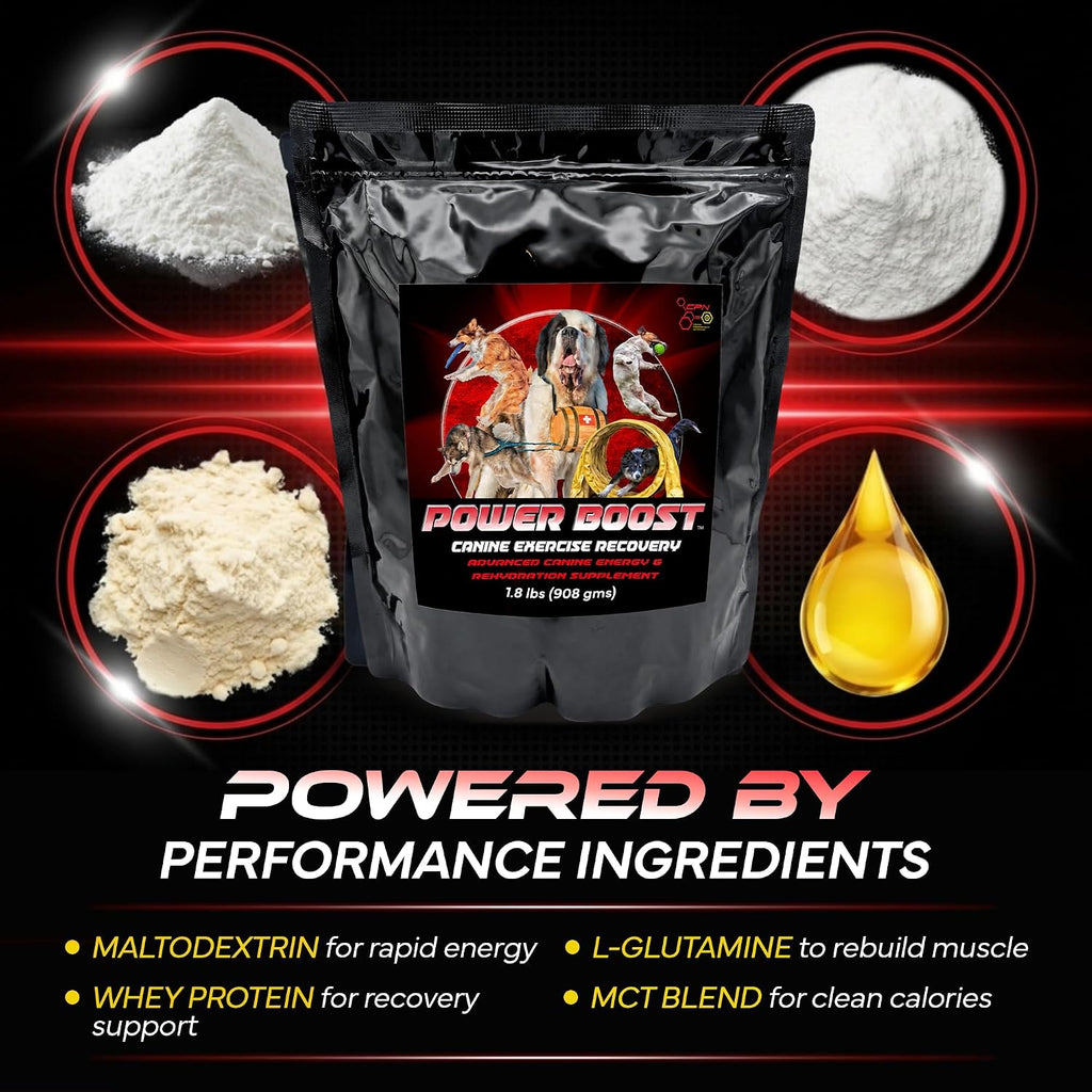 Power Boost Canine Performance Formula – Suplemento de Rehidratación y Recuperación para Perros de Trabajo y Deporte, Bajo en Grasa, Alto en Carbohidratos, 1.8 lbs
