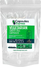 XPRS Nutra Cápsulas Vacías Transparentes Pack de Muestra - Diez de Cada Tamaño 000, 00, 0, 1, 2, 3, 4 - Cápsulas Vegetarianas Veganas para Rellenar Suplementos DIY