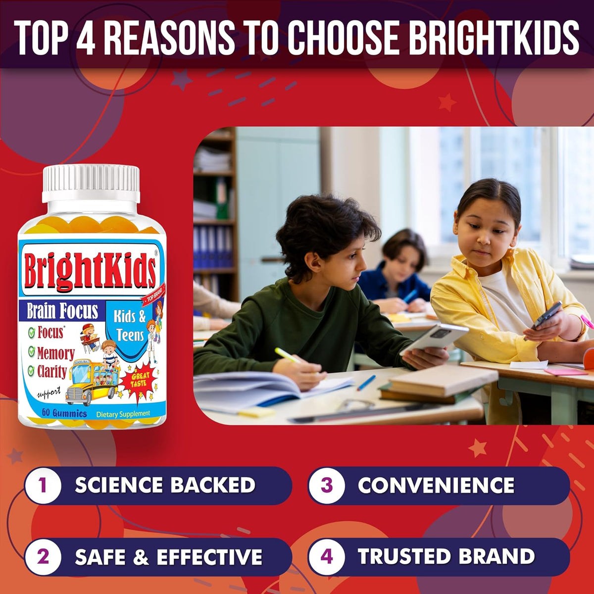 BrightKids Focus Gominolas para Niños y Adolescentes – Omega 3 DHA, Memoria y Concentración – Image 7