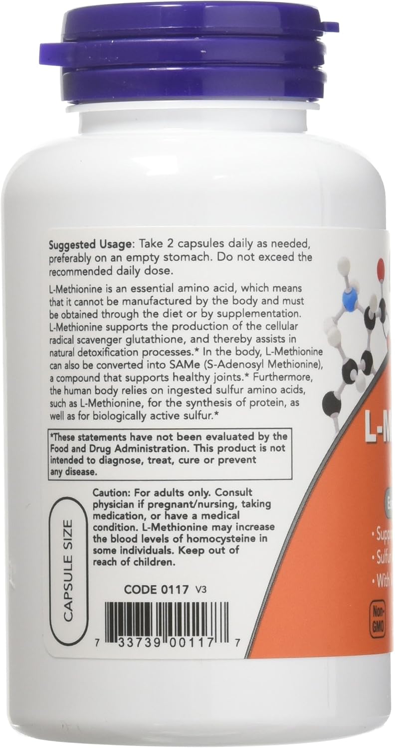 NOW Foods L-Methionine 500 mg - 100 Capsules (3-Pack)
