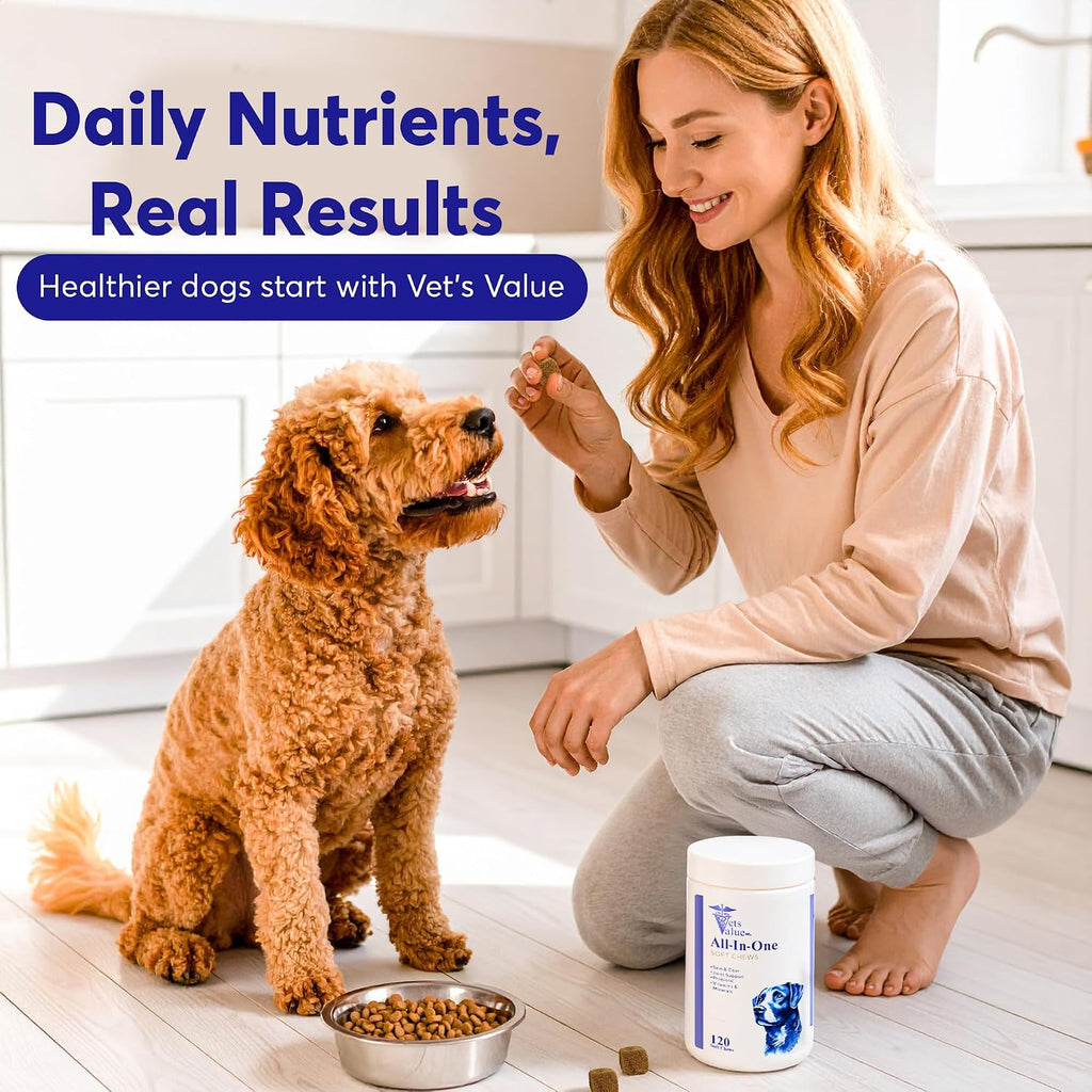 Multivitamínico para Perros en Snacks Blandos (120 unidades) - Completo Apoyo a la Inmunidad, Digestión, Piel y Articulaciones con Glucosamina y Omega