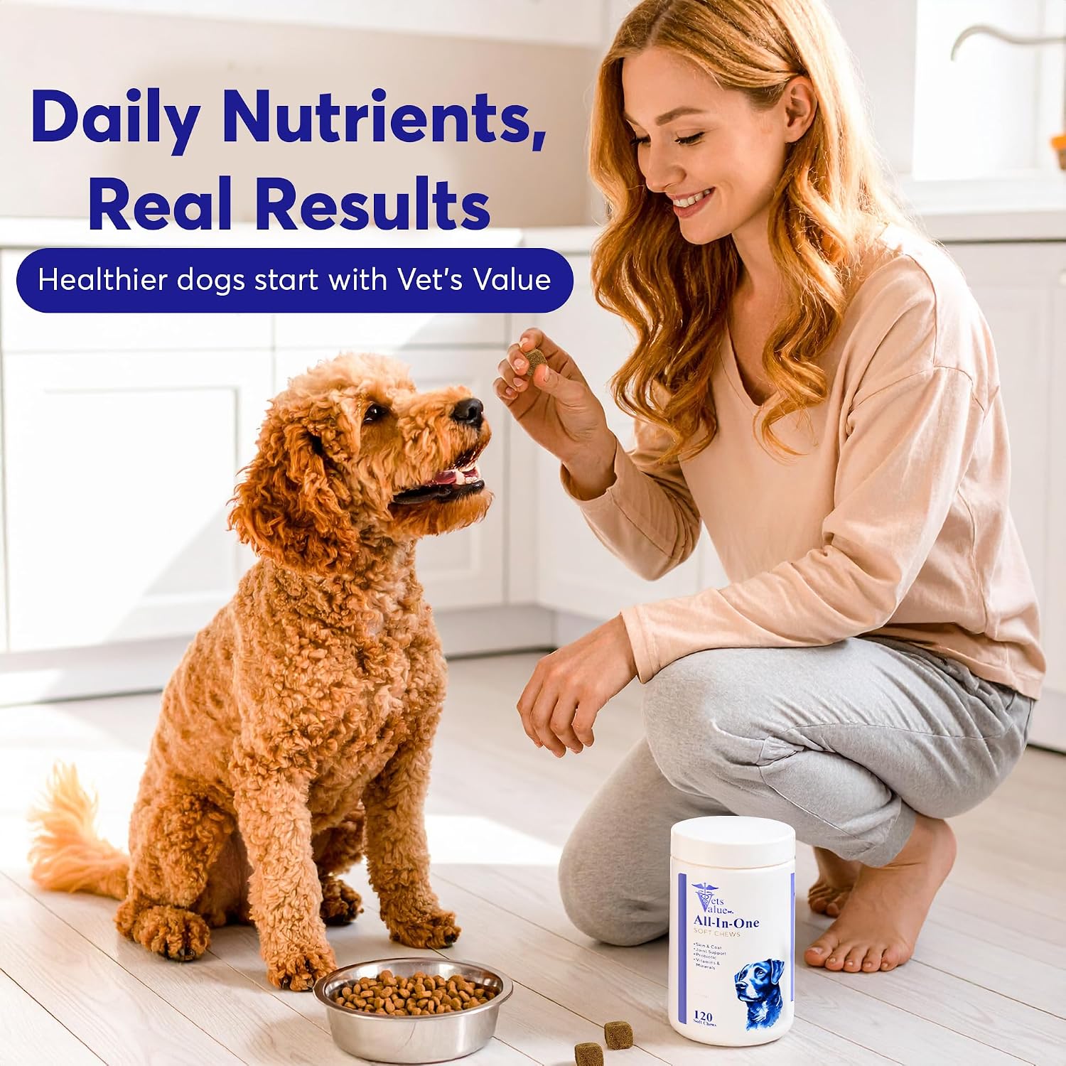 Multivitamínico para Perros en Snacks Blandos (120 unidades) - Completo Apoyo a la Inmunidad, Digestión, Piel y Articulaciones con Glucosamina y Omega