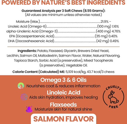 Aceite de Salmón para Perros - Golosinas Blandas Omega para Piel y Pelaje - 180 Unidades