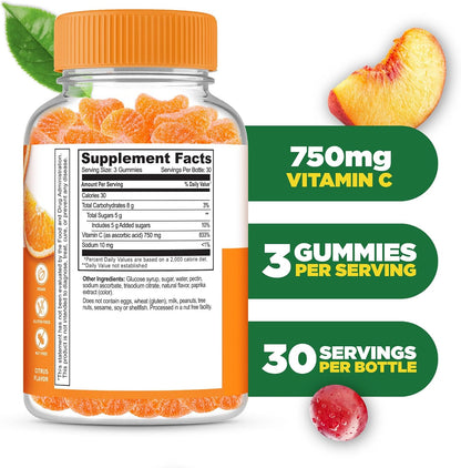 Lifeable Vitamin C Gummies para Adultos | 750 mg | Sabor Naranja | Vegano | 90 Gominolas – Image 2