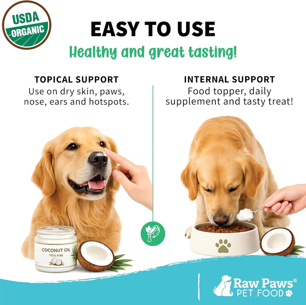 Raw Paws Aceite de Coco Virgen Orgánico para Perros y Gatos, 236 ml – Apoya el Sistema Inmunológico, Digestión, Salud Oral, Tiroides – Alivio Natural de Alergias para Perros – Alivio de Bolas de Pelo