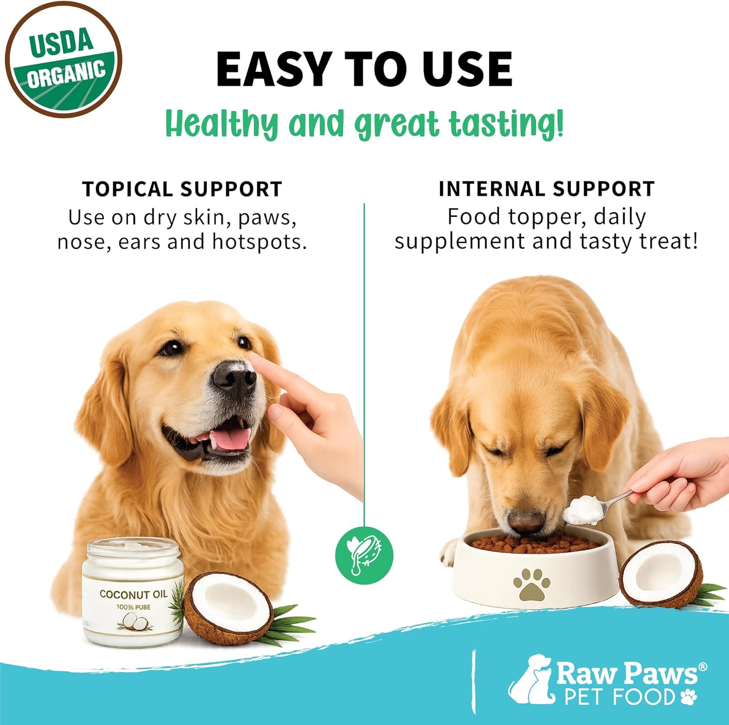 Raw Paws Aceite de Coco Virgen Orgánico para Perros y Gatos, 236 ml – Apoya el Sistema Inmunológico, Digestión, Salud Oral, Tiroides – Alivio Natural de Alergias para Perros – Alivio de Bolas de Pelo