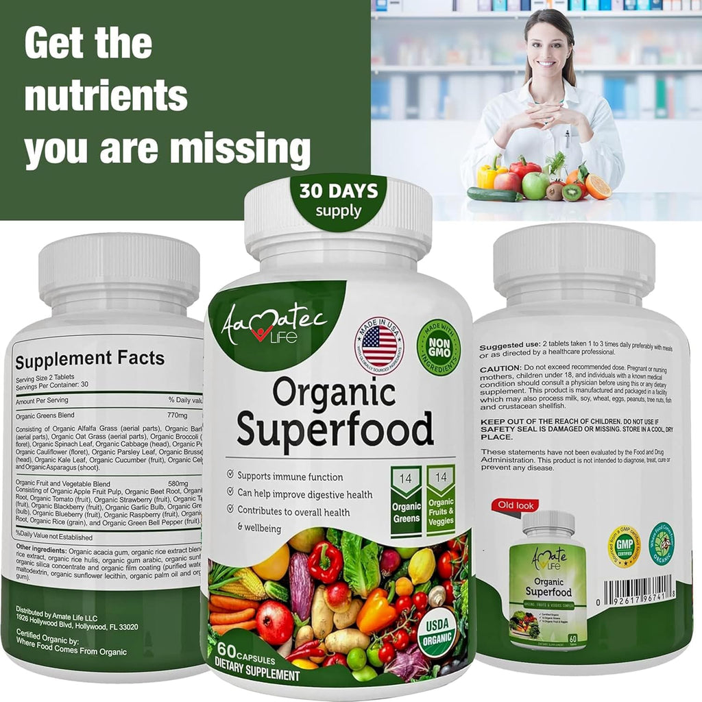 AAMATEC LIFE Superalimentos Orgánicos Verduras y Frutas - 120 Comprimidos (Paquete de 2)