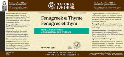 Nature's Sunshine Fenogreco y Tomillo, 100 Cápsulas, Kosher – Image 2