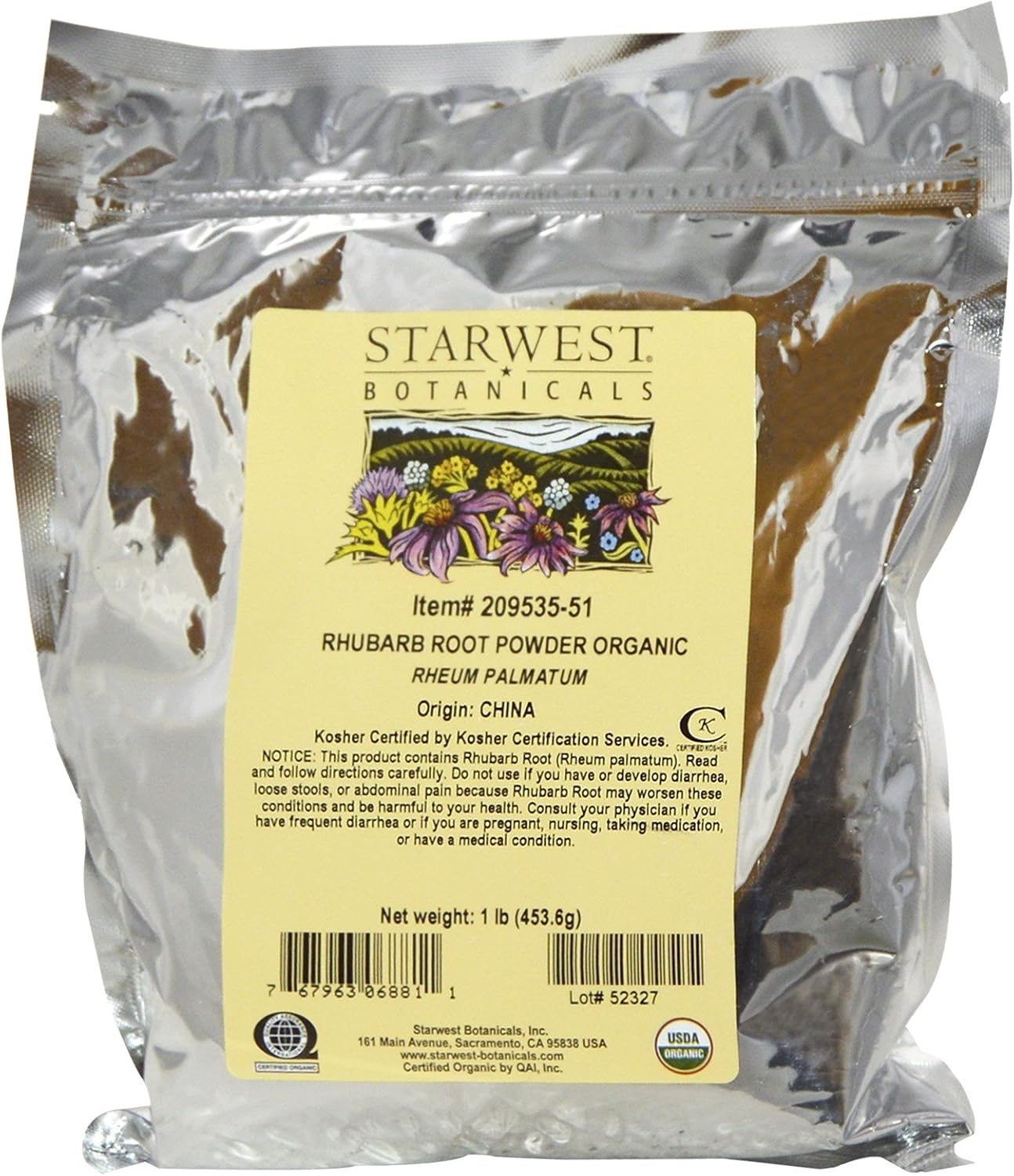 Raíz de Ruibarbo Orgánica en Polvo - Starwest Botanicals - 454 g (1 Libra)