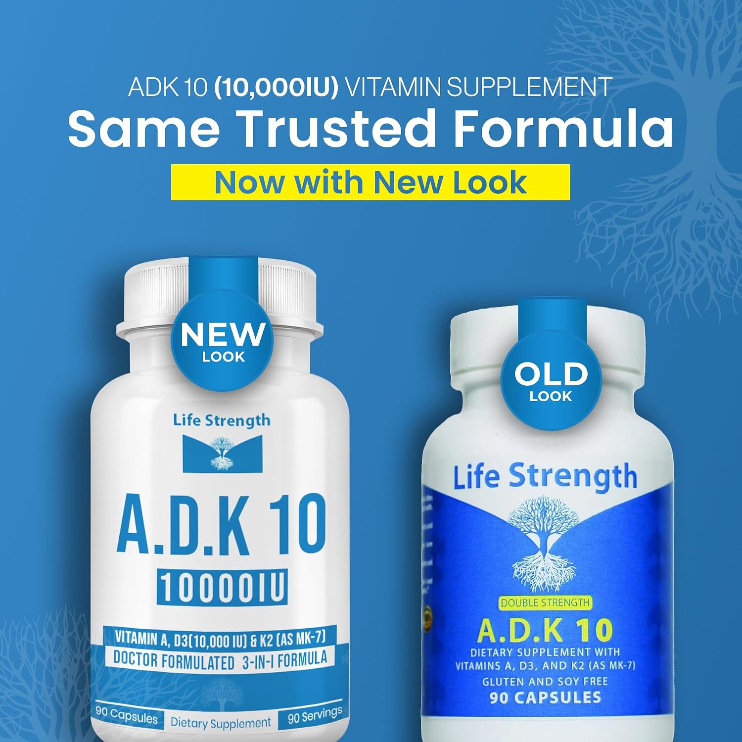 LifeStrength ADK 10 - 90 Cápsulas - Complejo de Vitaminas A, D3 10.000 UI y K2 (MK-7)
