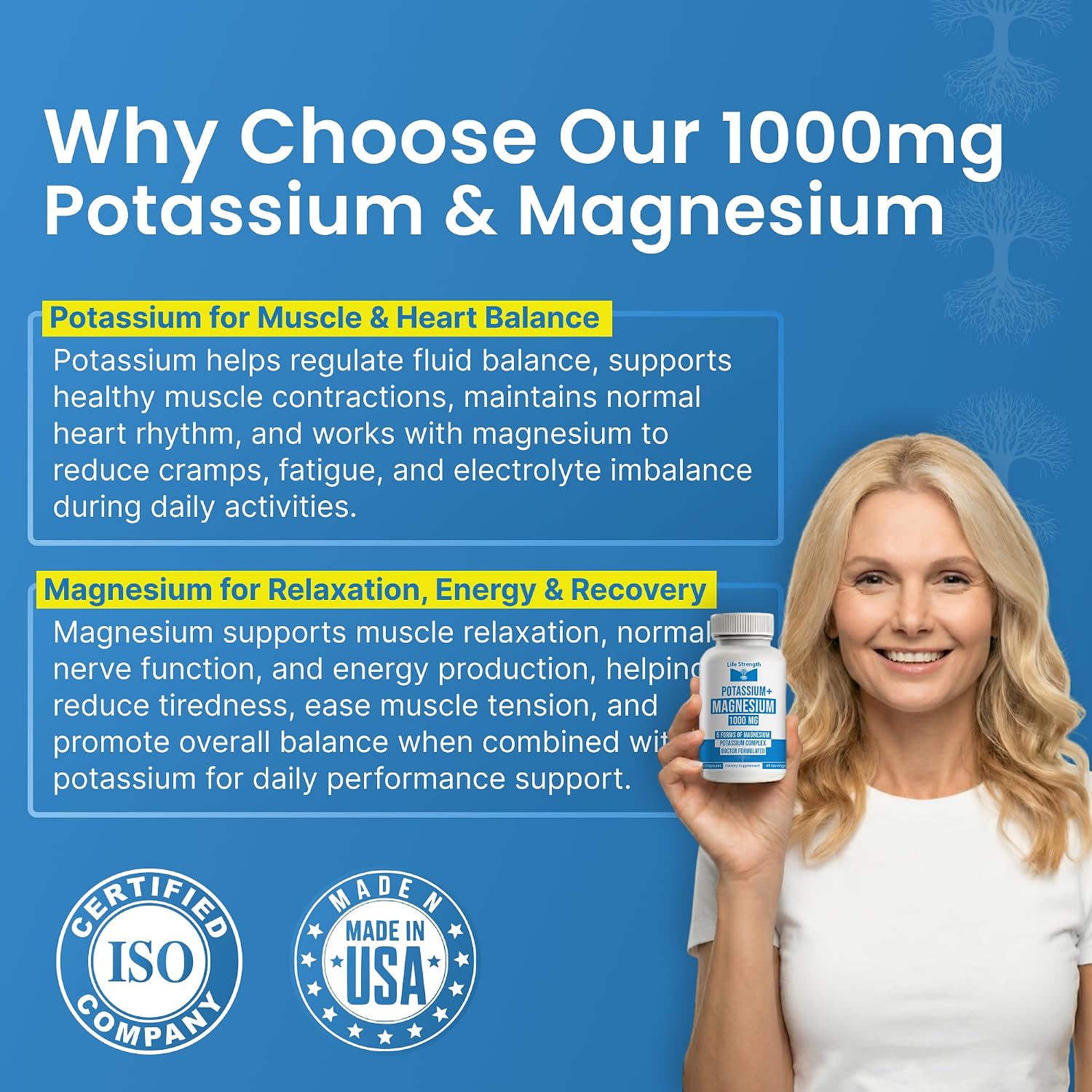 Life Strength Potasio y Magnesio 1000mg - 90 Cápsulas