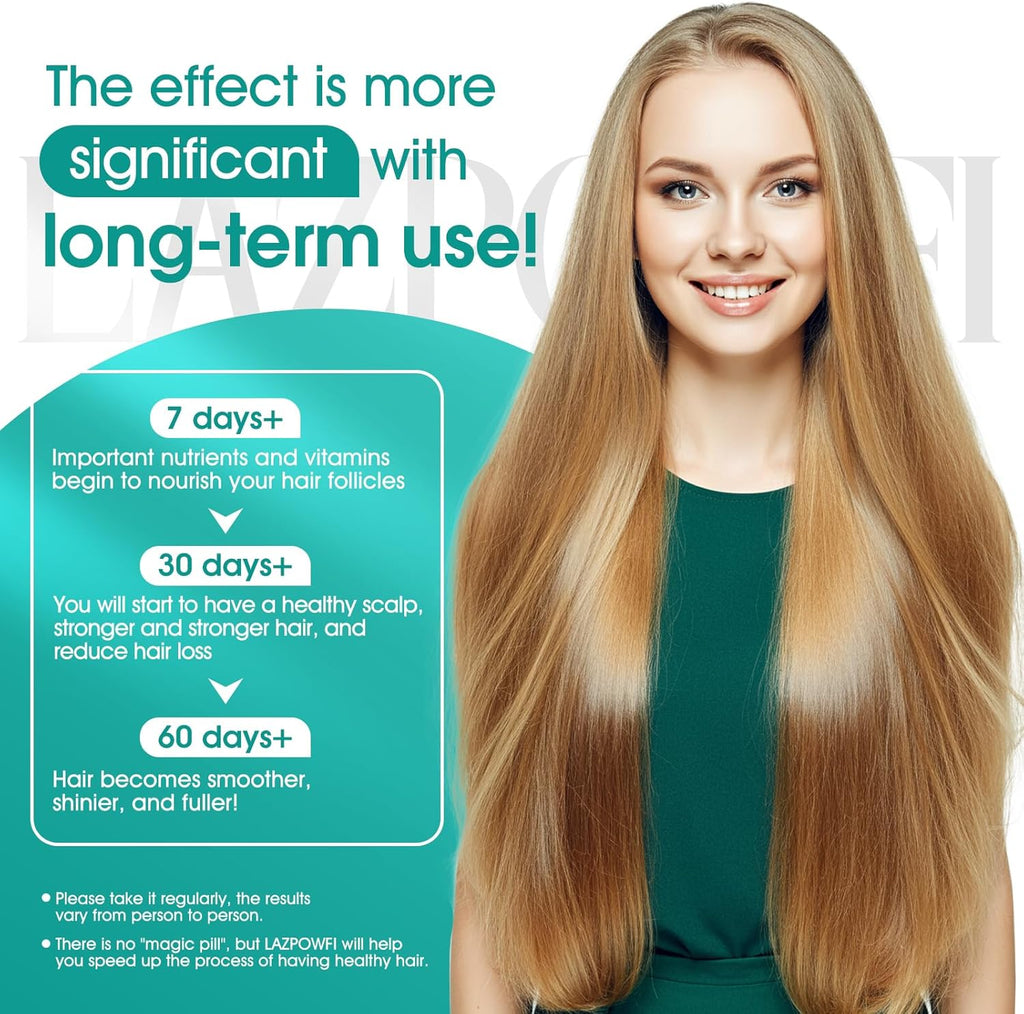 Lazpowfi Complemento para el Crecimiento del Cabello con Biotina 10000mcg, 30-en-1