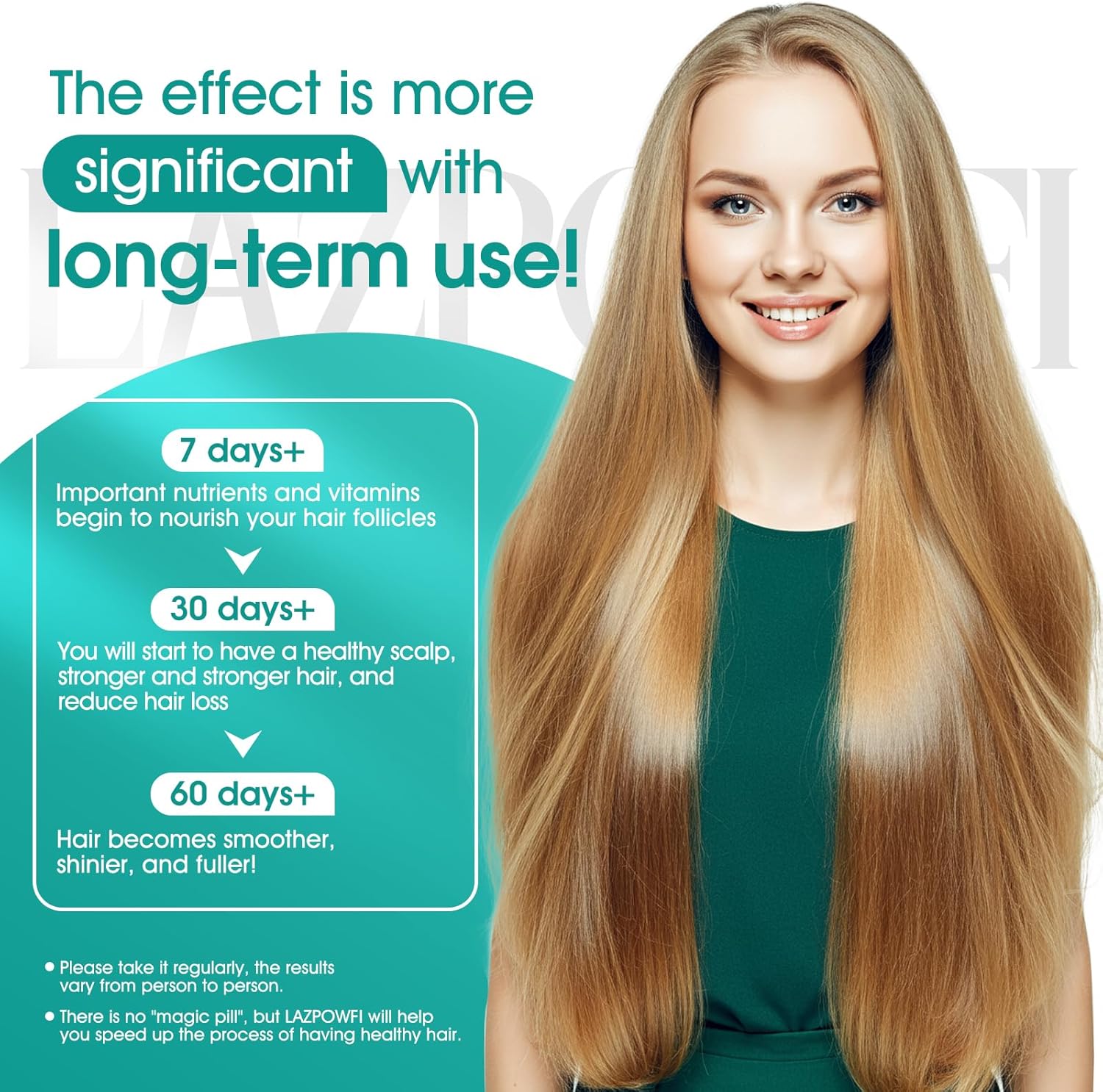 Lazpowfi Complemento para el Crecimiento del Cabello con Biotina 10000mcg, 30-en-1