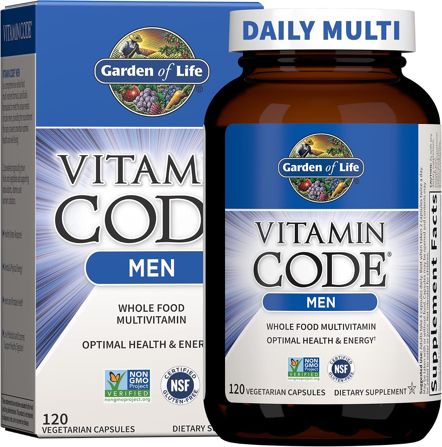 Vitamin Code Men de Garden of Life - Multivitamínico para Hombres con Alimentos Integrales Crudos, Probióticos y Enzimas Digestivas, 240 Cápsulas