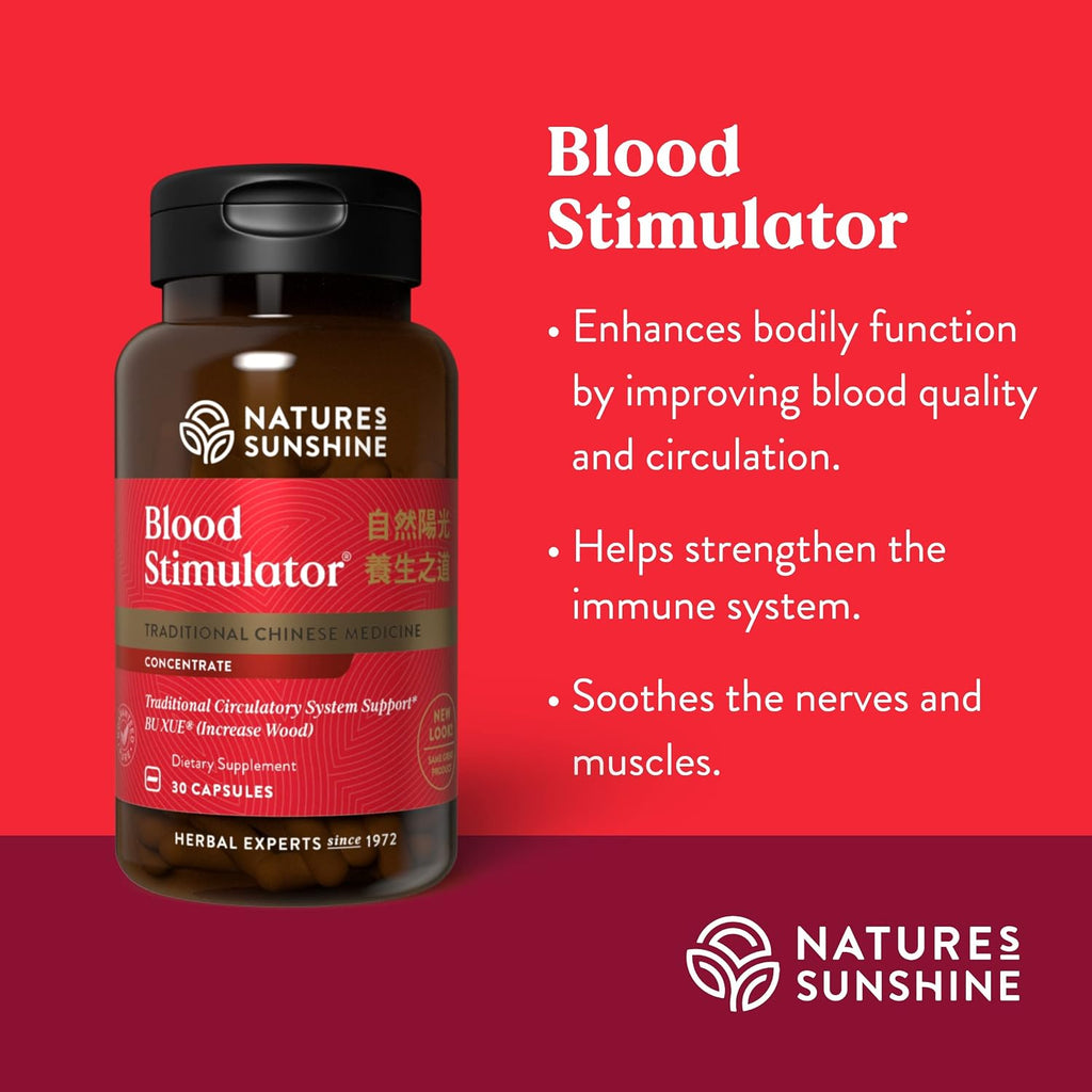 Nature's Sunshine Blood Stimulator Concentrado TCM, 30 cápsulas | Contiene 18 hierbas chinas para el apoyo de la sangre, el hígado, las glándulas y la circulación