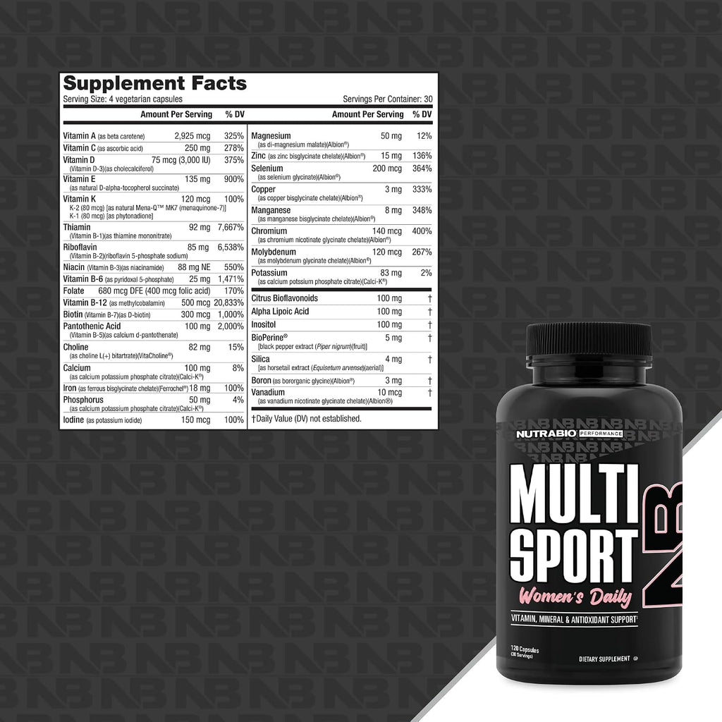 NutraBio MultiSport para Mujeres - Multivitamínico Completo con 33 Vitaminas y Minerales