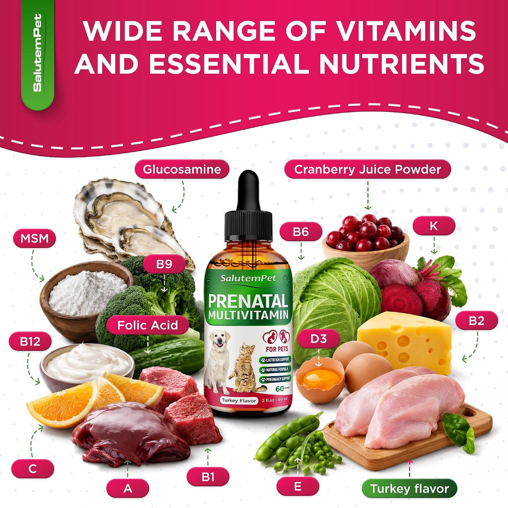 SalutemPet Vitaminas Prenatales para Perras y Gatas – Suplemento Multivitamínico Líquido – 60 ml
