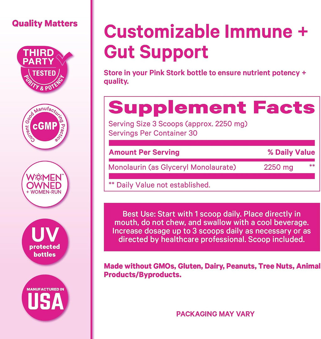 Pink Stork Monolaurin Pellets – Ácido Láurico Vegano para Apoyo Inmunológico y Digestivo – 226g