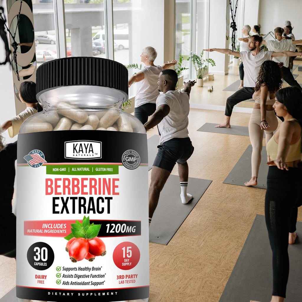 Kaya Naturals Berberine HCL Extract 1200mg - Sistema Inmunitario, Niveles de Glucosa, Salud Intestinal (30 Cápsulas)