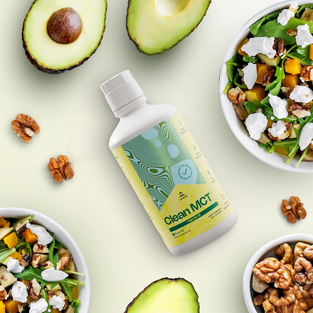LevelUp Aceite MCT C8 Puro - 100 % Ácido Caprílico (de Coco) para Energía y Enfoque - Apto para Dieta Keto - Sin OGM (946 ml)