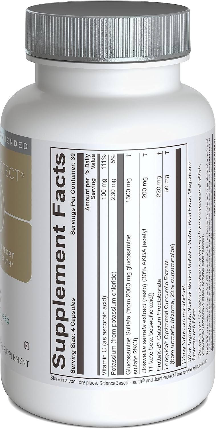 ScienceBased Health JointProtect – Apoyo Articular Avanzado con Glucosamina Sulfato, Boswellia (30% AKBA), Curcumina Longvida, FruiteX-B y Vitamina C – 120 Cápsulas
