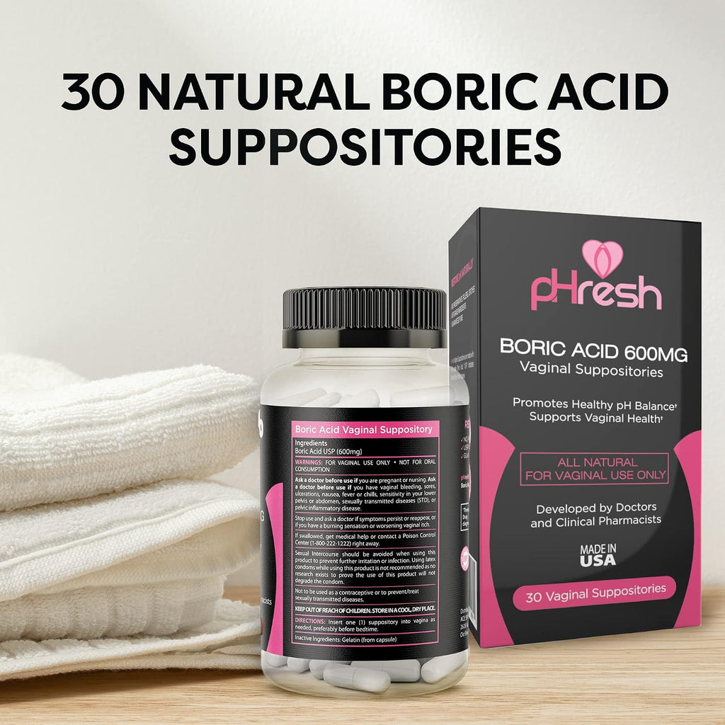 pHresh Óvulos de Ácido Bórico para Mujeres - Apoyo Natural al Equilibrio del pH Vaginal