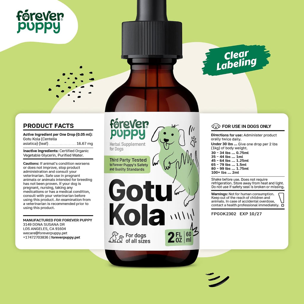 Gotu Kola Drops para Perros - Extracto de Centella Asiática - 60 ml