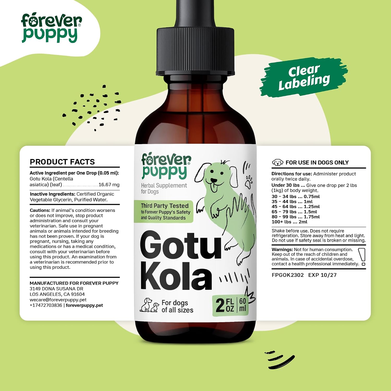 Gotu Kola Drops para Perros - Extracto de Centella Asiática - 60 ml