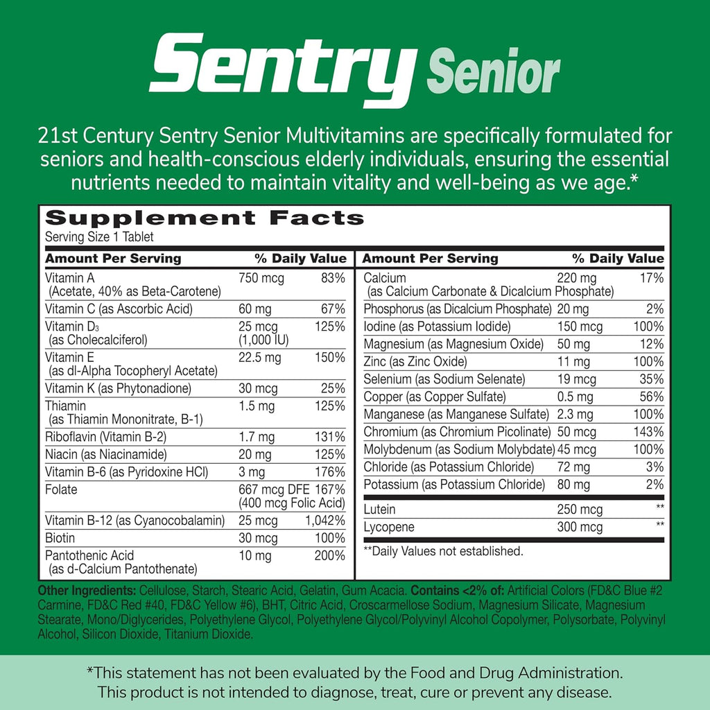 21st Century Sentry Senior Multivitamínico para Adultos 50+ | 265 Comprimidos