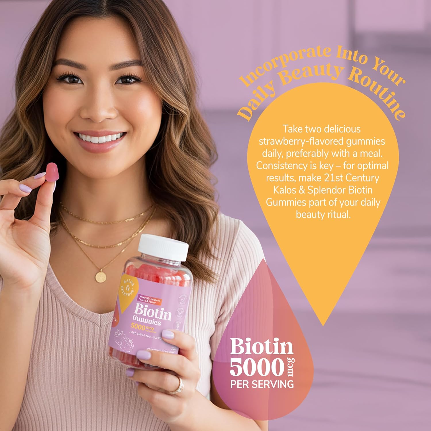 Gominolas de Biotina 5000 mcg - 21st Century - 120 unidades - Sabor Fresa Natural