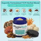 Doggie Herbs High Potency Immune Support – Fórmula de Cuidados Críticos con Setas Turkey Tail, Reishi y Hierbas TCM – Polvo Formulado por Doctor para Recuperación, Vitalidad y Salud Celular – 100g