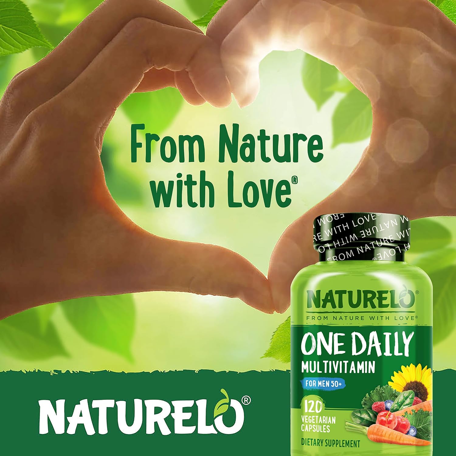 NATURELO Multivitamínico para Hombres 50+ - Complejo Diario con Vitaminas, Minerales y Alimentos Orgánicos, 120 Cápsulas Vegetales
