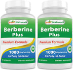 Best Naturals Berberine Plus 1000mg por porción, 60 cápsulas - Contiene Berberina HCL 1000mg, Vitamina C 120mg y Gluconato de Zinc 30mg