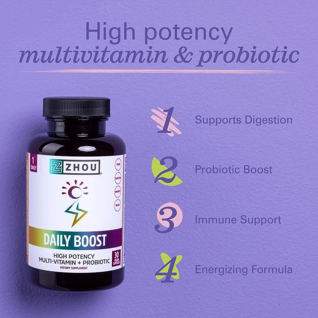 Zhou Daily Boost - Multivitamínico Probiótico para Mujeres y Hombres, 30 Cápsulas Vegetales