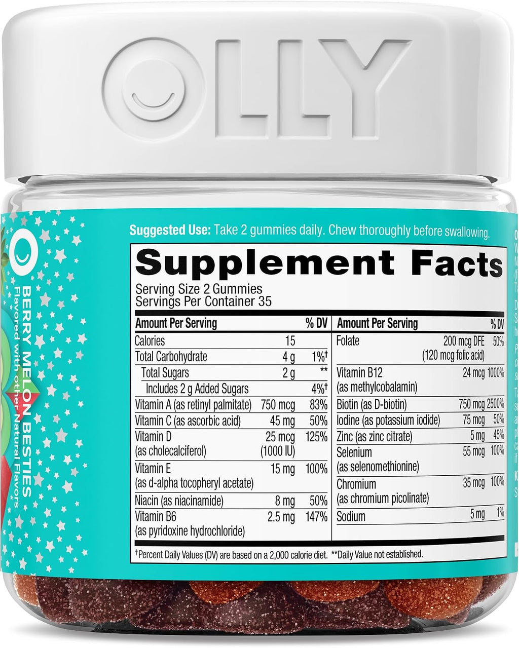 Olly Teen Girl Multi Gummy – Multivitamínico en Gominolas para Adolescentes, Sabor Berry Melon, 70 Gominolas (35 Días)