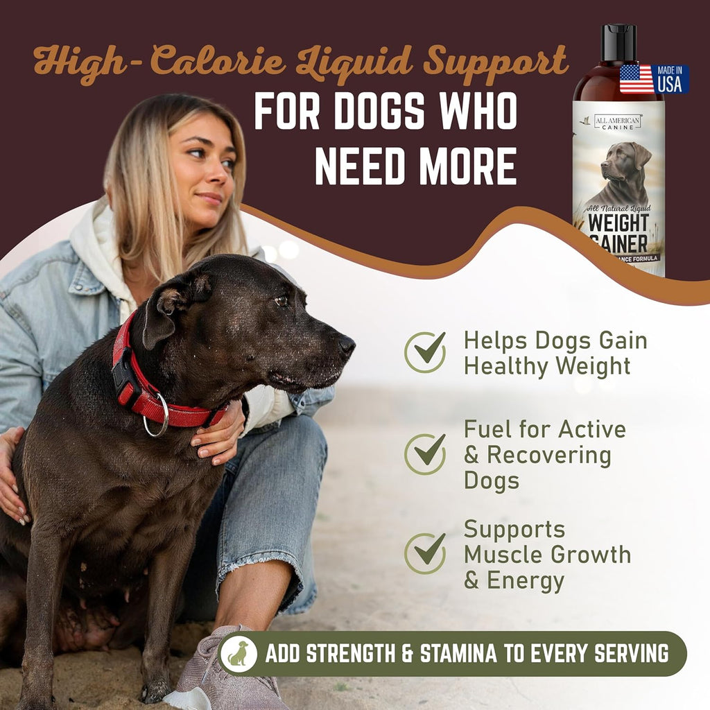 All American Canine Perro Weight Gainer Líquido – Suplemento de Altas Calorías para el Aumento de Peso, Masa y Recuperación – Estimulante del Apetito (473 ml)