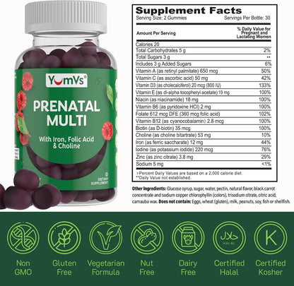 YumVs Gominolas Prenatales con Ácido Fólico, Hierro y Colina - 60 Gominolas – Image 3