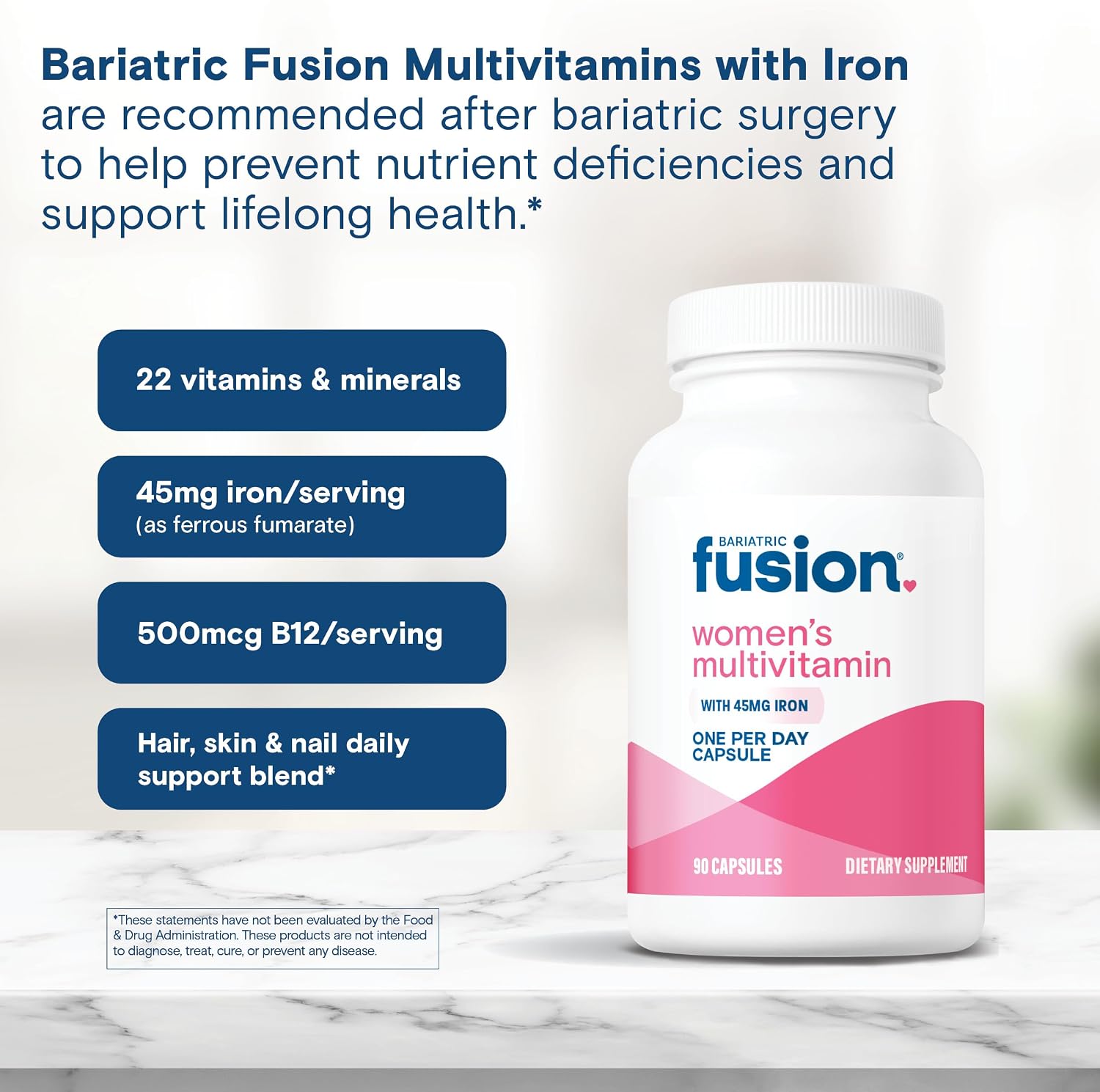 Bariatric Fusion One Per Day Multivitamínico Bariátrico con Hierro para Mujeres - 90 Cápsulas (3 Meses)