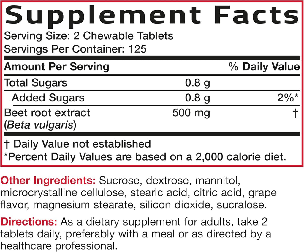 Bronson Beet Root Chewables, Sabor Uva - Extra Strength, 250 Comprimidos Masticables