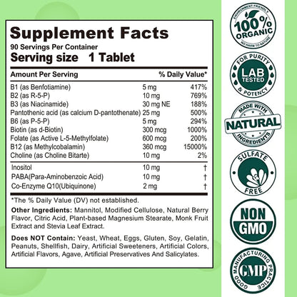 Complejo B Vitaminas sin Azúcar con Metil – Función normal del sistema nervioso: La B1, B2, B3, B6, B12 y la – Image 2